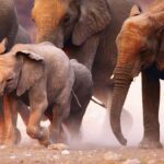 Elephants herd running